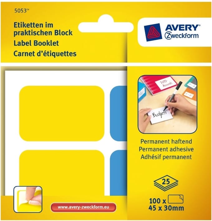 Etiketten in blok 45x30mm Permanent 100x stuks