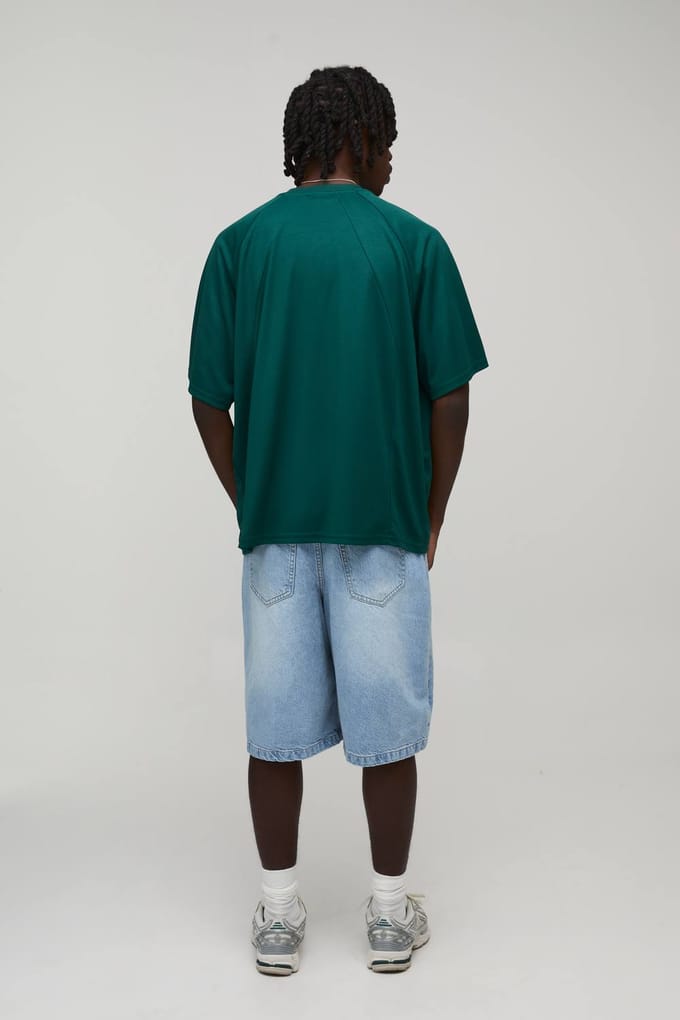 Oversized Mesh Geborduurde Hockey Top Met Panelen | Forest | Size Medium