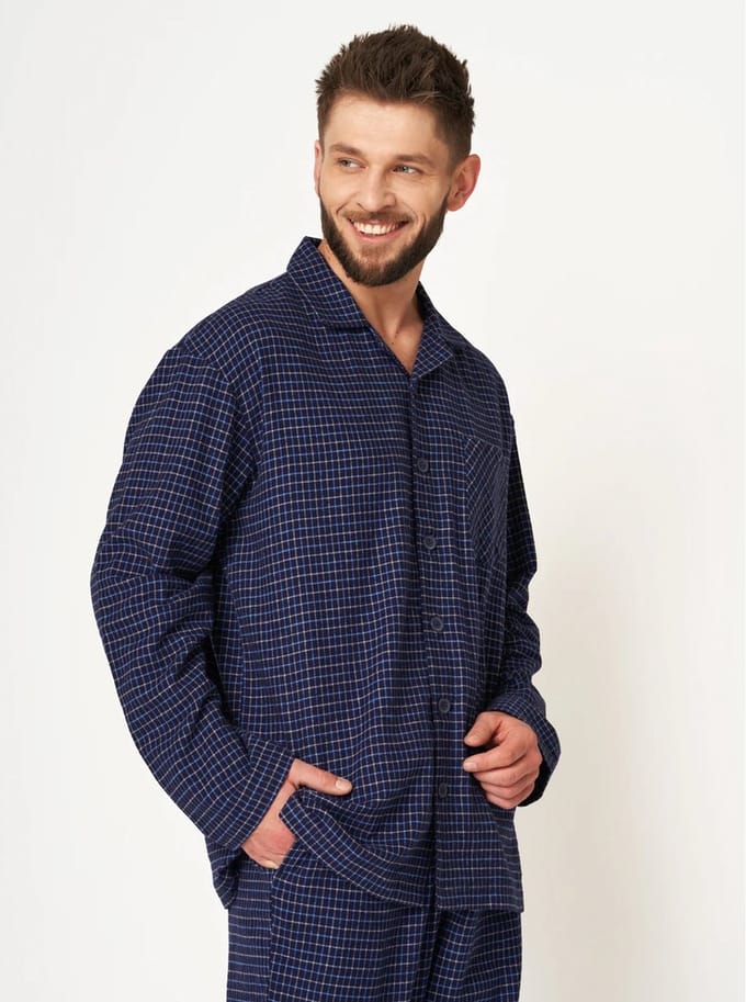 Key Flanellen Heren Pyjama Flanel Blauw MNS 457 M