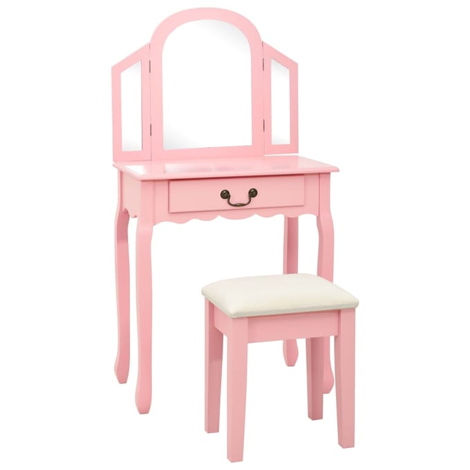 vidaXL - Kaptafel - met - kruk - 65x36x128 - cm - paulowniahout - MDF - roze
