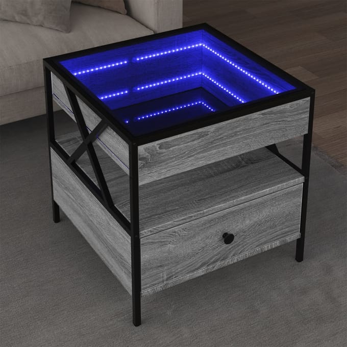 vidaXL - Salontafel - met - Infinity - LED - 50x50x51 - cm - grijs - sonoma - eikenkleur