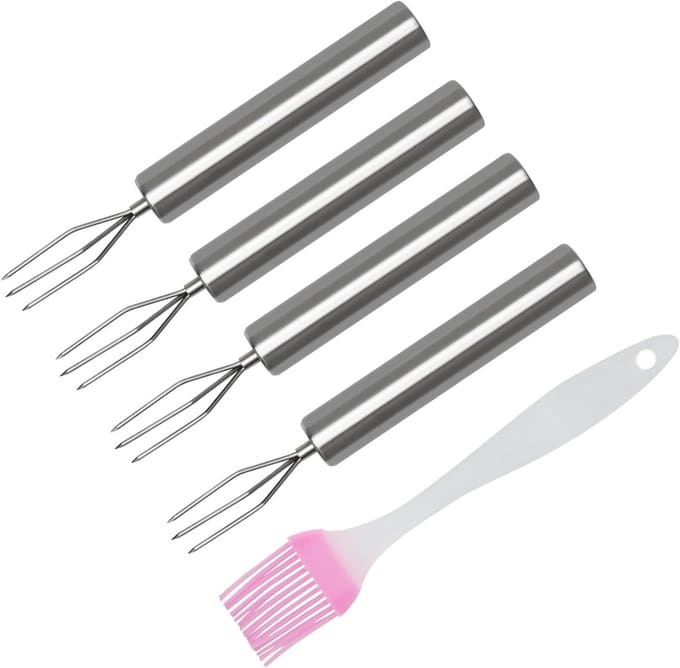 Solidchoice - Set van 4 RVS Aardappelgabels met Oliekwast