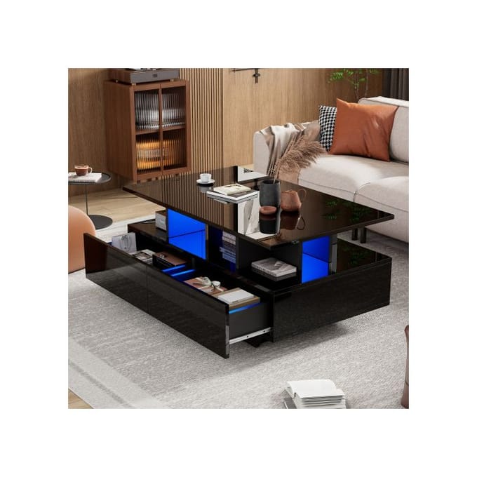 Salontafel - MUVOE - Modern - LED-verlichting - 2 lades - Hoogglans 90x55x41 cm