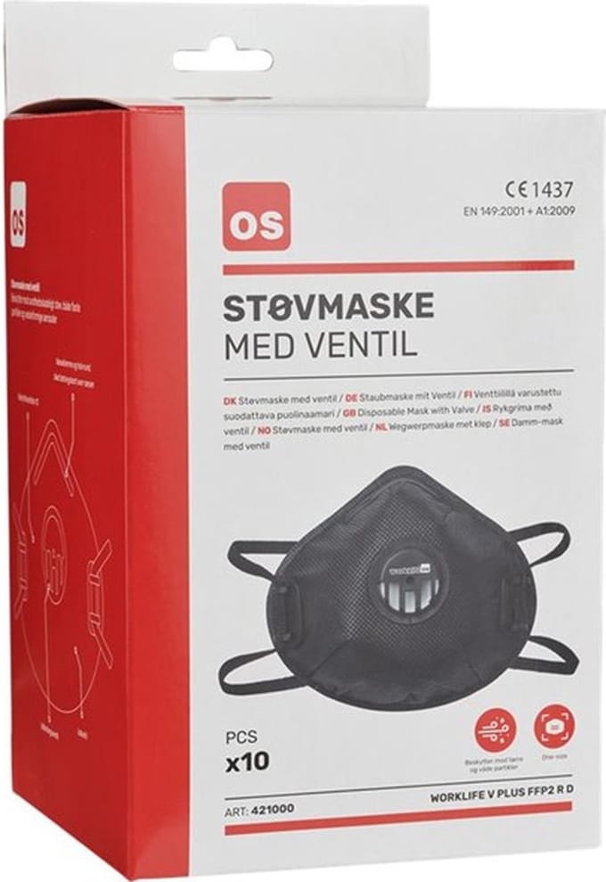 OS Worklife Plus stofmasker zwart FFP2 RD - doos à 10 stuks