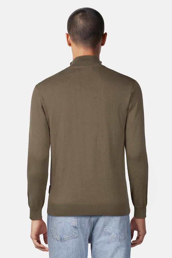 French Connection Cotton Half Zip Khaki Mel Maat: S | Sweaters Outlet | Heren | Bruin