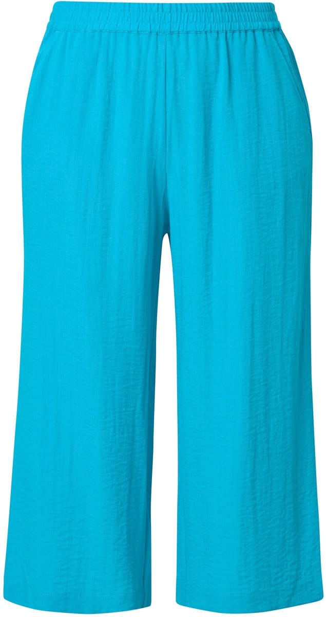 Ulla Popken - Dames - Culotte kuitlang wijde pijpen elastische tailleband - Aqua turquoise - Maat 44