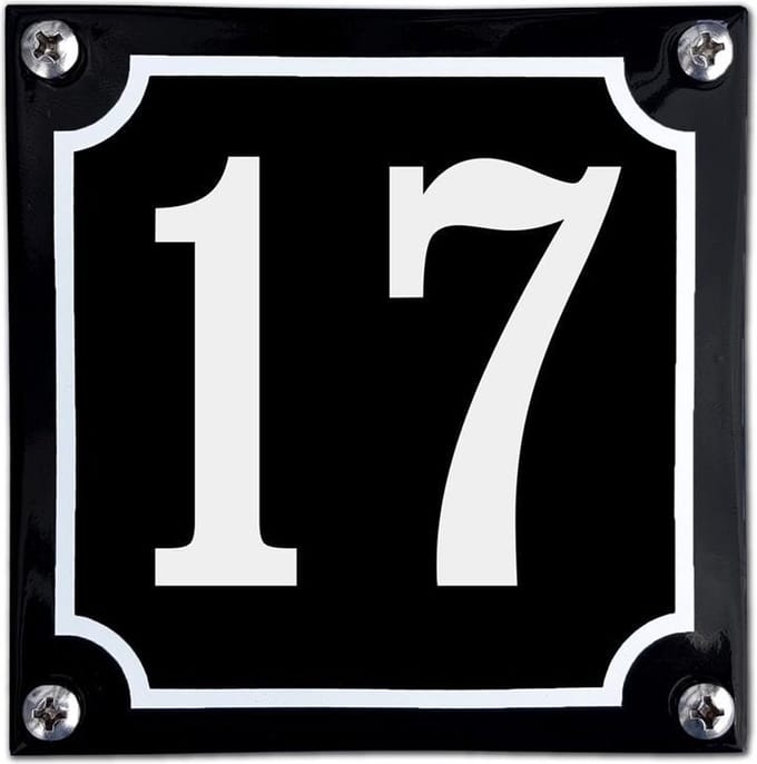 Zwart emaille huisnummer  - 17