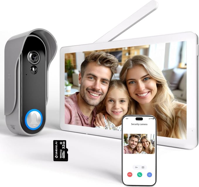 Draadloze video-deurintercom met 8 inch touchscreen, wifi, 1080p en PIR-bewegingsdetectie