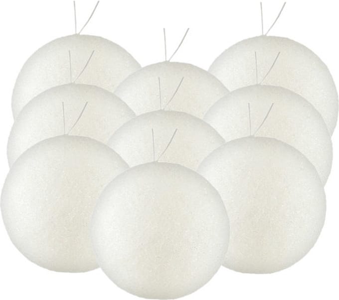 Gerim Kerstballen - 8 stuks - wit - kunststof - glitters - D7 cm