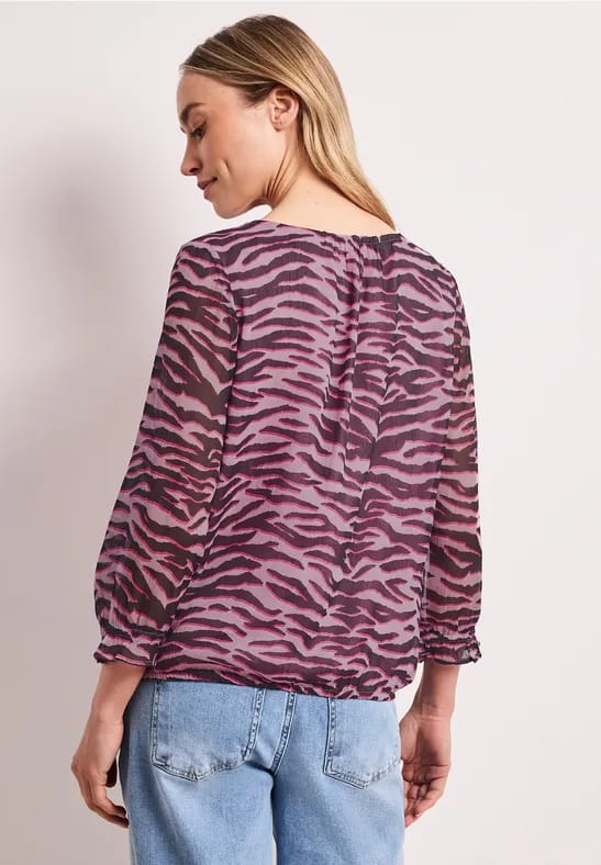 3/4-mouwen blouse met ronde hals in chiffon