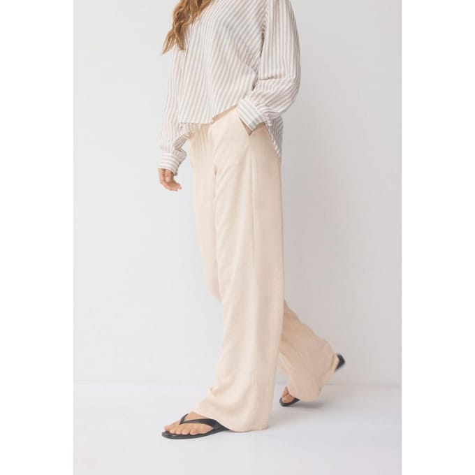 Stradivarius Rechte broek met linnenlook  Steen XL