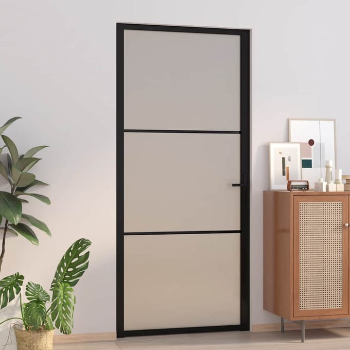 vidaXL - Binnendeur - 93x201,5 - cm - matglas - en - aluminium - zwart