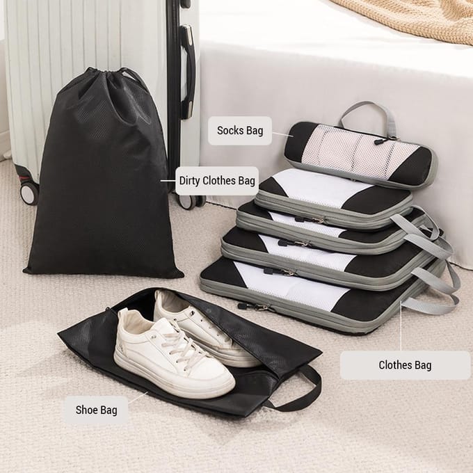 1 set compressieverpakkingsblokjes samendrukbare reisverpakkingsorganizer voor handbagage