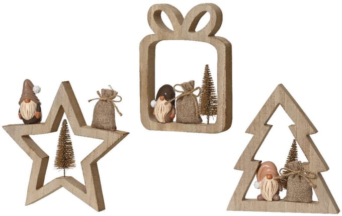 Decoris kerstdecoratie gnoom hout 14,5x16,5cm bruin winter.