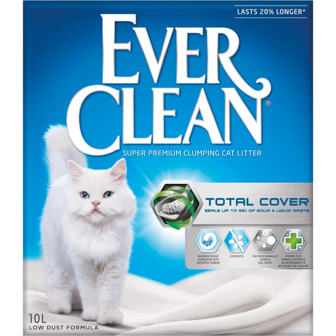 2x10l Ever Clean® Total Cover Klonterende Kattenbakvulling Parfumvrij Kat