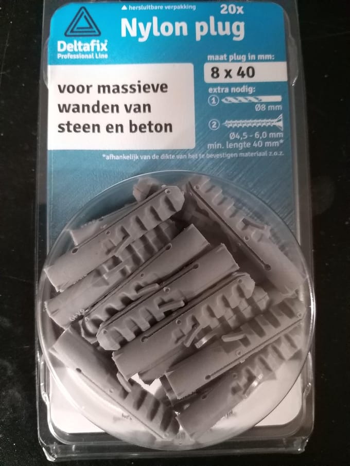Deltafix nylon plug grijs 8 x 40 mm 20 st.