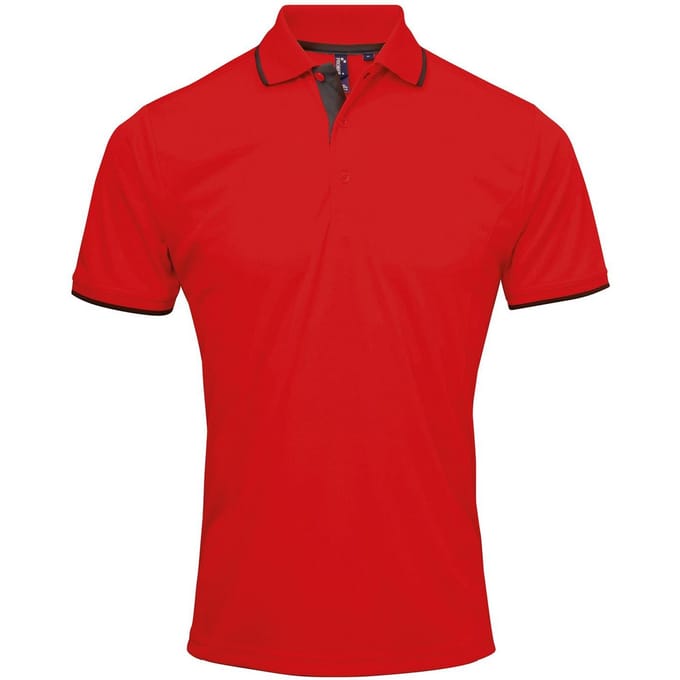 Premier Herencontrast Coolchecker Polo Shirt (Rood/zwart)