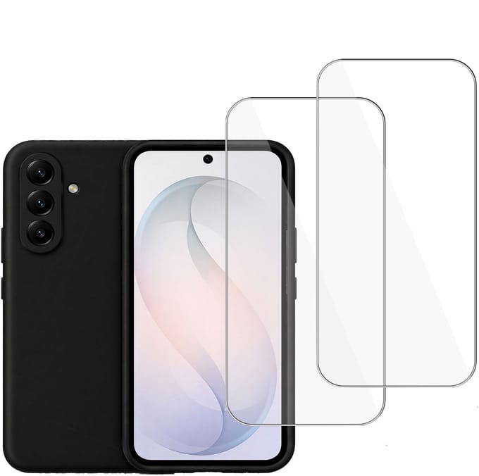 Technow hoesje + 2x Screenprotector geschikt voor Samsung Galaxy S26 Plus – Tempered Glass - Liquid Back Case - Cover - Zwart