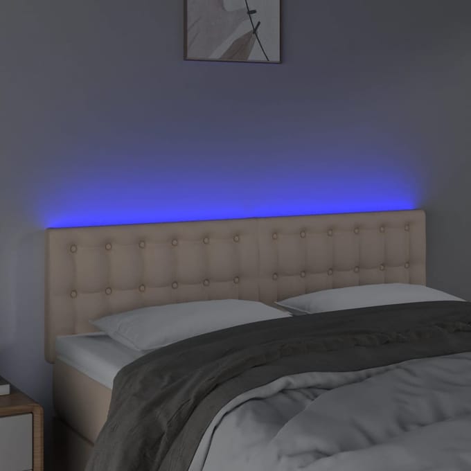 vidaXL - Hoofdbord - LED - 144x5x78/88 - cm - kunstleer - cappuccinokleurig
