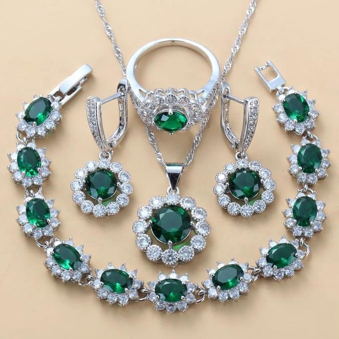 Blauwe Saffier Hanger Oorbellen Ketting en Ring Dames Set 10 gray