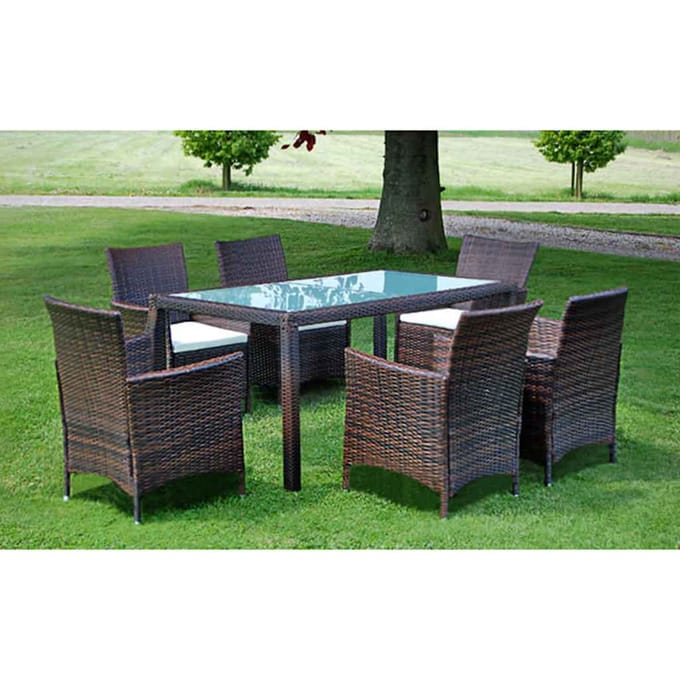 vidaXL - 7-delige - Tuinset - met - kussens - poly - rattan - bruin