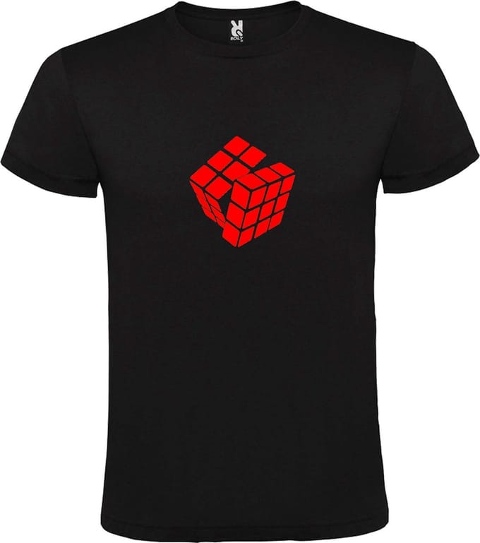 Zwart T-Shirt met “ Rubik's Kubus “ afbeelding Rood Size S