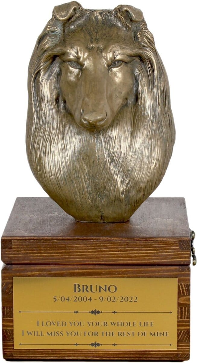 Urn hond voor hondenas met beeldje van Schotse Herdershond