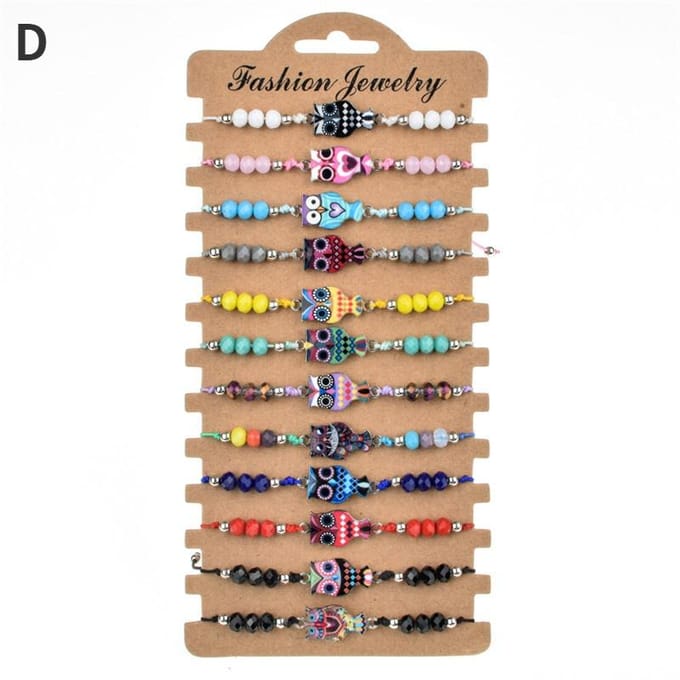 12 stuks/set Boheemse boze oog verstelbare handgeweven kralenarmband beige