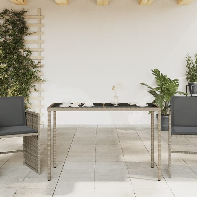 vidaXL - Tuintafel - met - glazen - blad - 115x54x74 - cm - poly - rattan - grijs