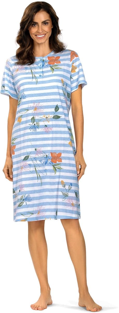 Comtessa Nachthemd 'Primavera' - Dames Nachtmode - Korte Mouw - Blauw - Maat 42