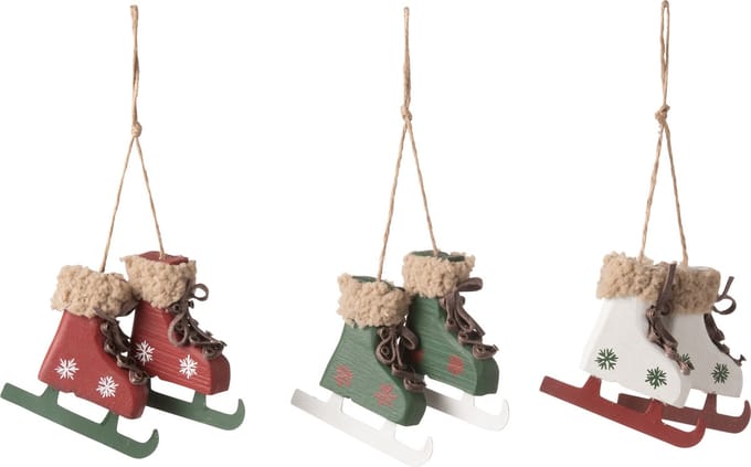 J-Line kersthanger Schaatsen - hout/metaal - mix - 3 stuks