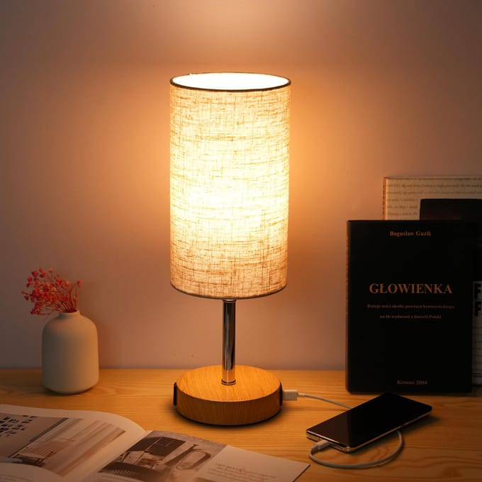 Nachtkastjelamp Nachtkastlamp met warmwitte LED-lamp Bureaulamp Touch Control USB A US Plug beige