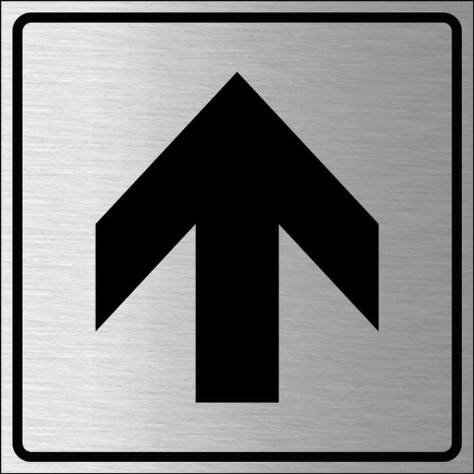 Pijl bordje, geborsteld aluminium 100 x 100 mm