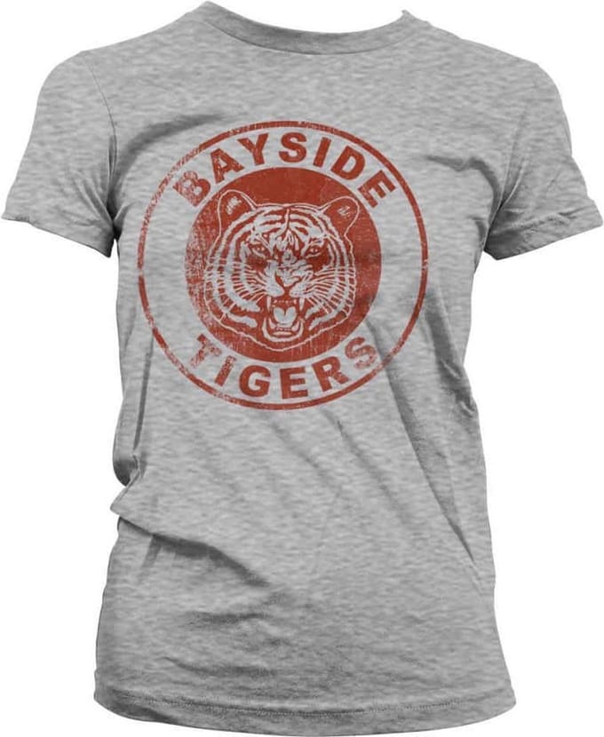 Saved By The Bell Dames Tshirt -S- Bayside Tigers Washed Logo Grijs