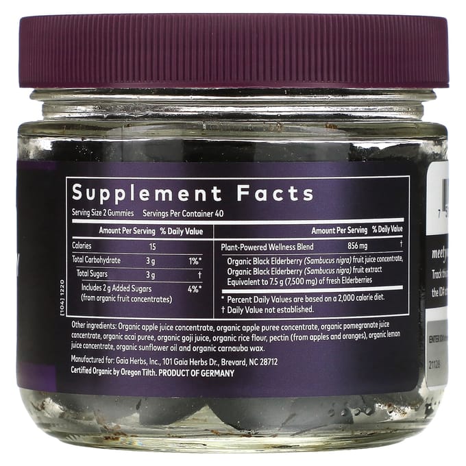 Gaia Herbs, Everyday Elderberry Immunity Strengthening Gummies, 80 veganistische gummies