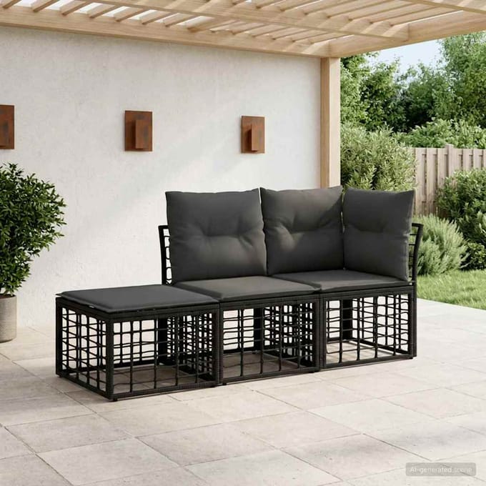 vidaXL - Buiten - bank - set - 3 - st - Zwart - Polyester