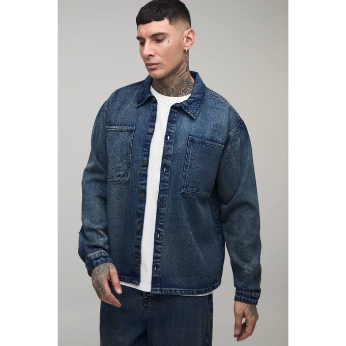 Lang Extreme Gewassen Oversized Denim Overhemd | Washed Blue | Size 2XL