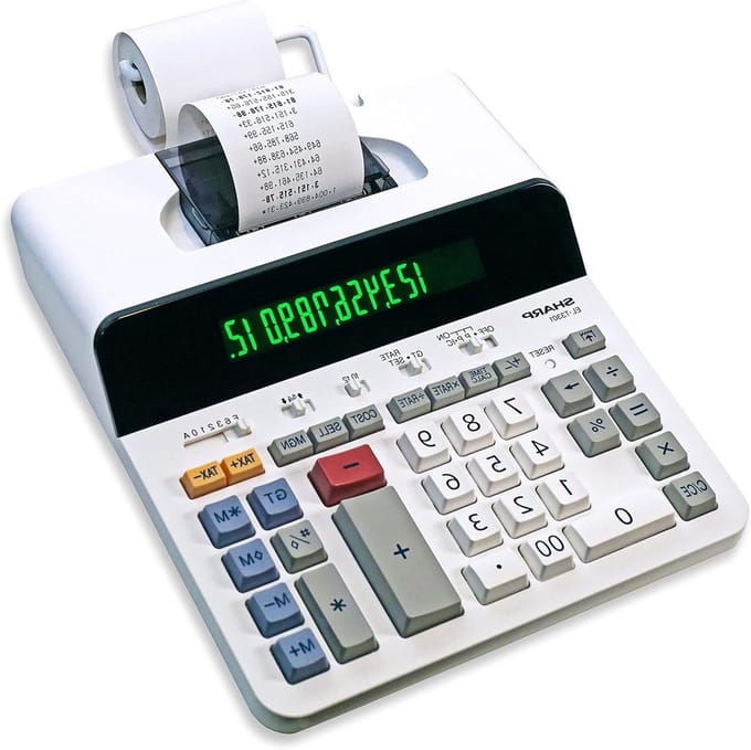 Thermische Rekenmachine - Printer Rekenmachine - Kantooradministratie - Extra Groot LCD - 12 Cijfers - Grijs
