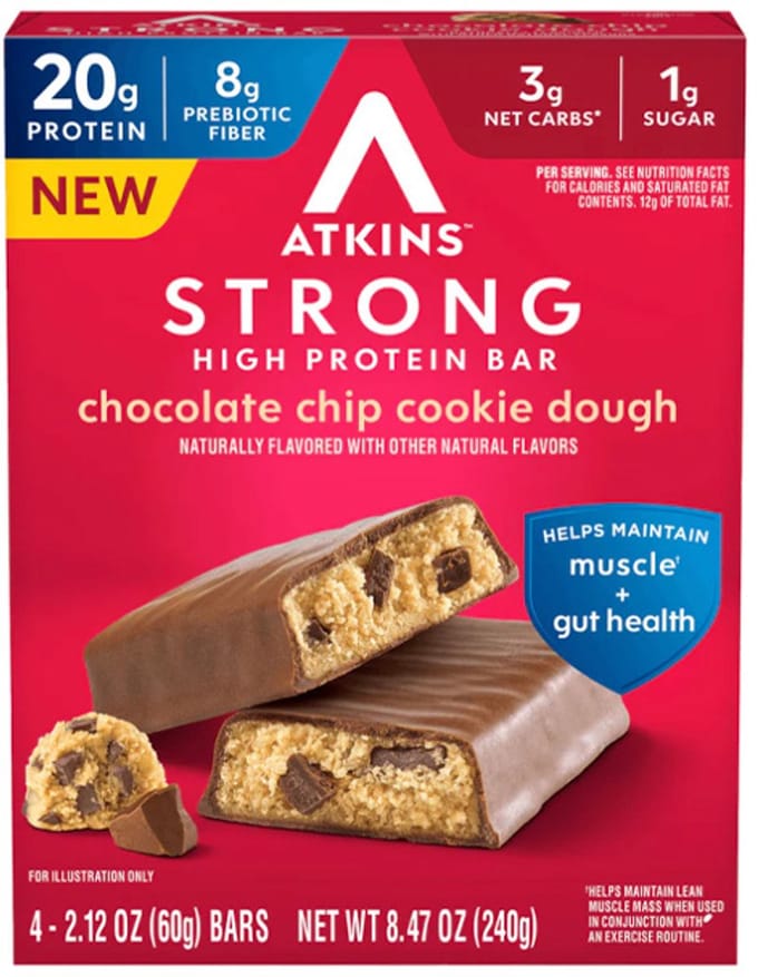Atkins | Strong High Protein Bar | Chocolate Chip Cookie Dough | Doos | 4 x 60g