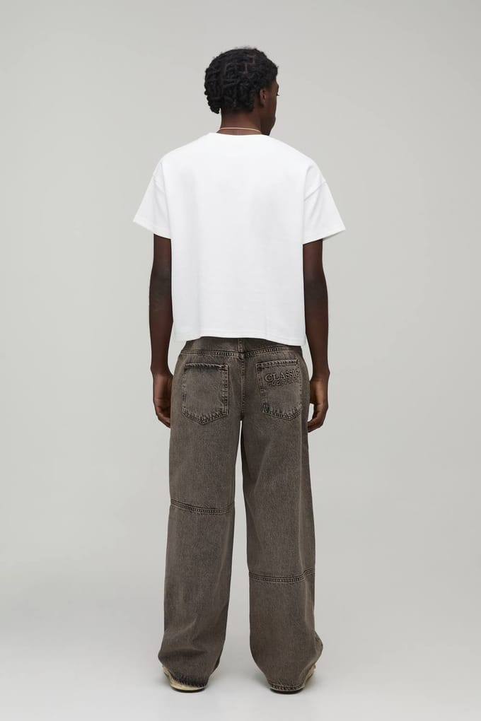 Gewassen Baggy Fit Geperste Vintage Wash Jeans | Stone | Size 36