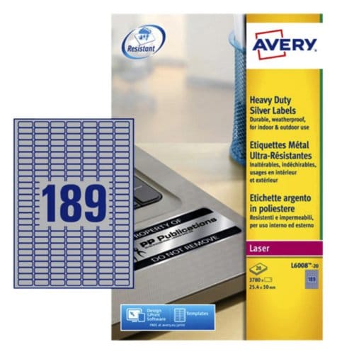 Etiket avery l6008-20 25.4x10mm zilver 3780 Etiketten