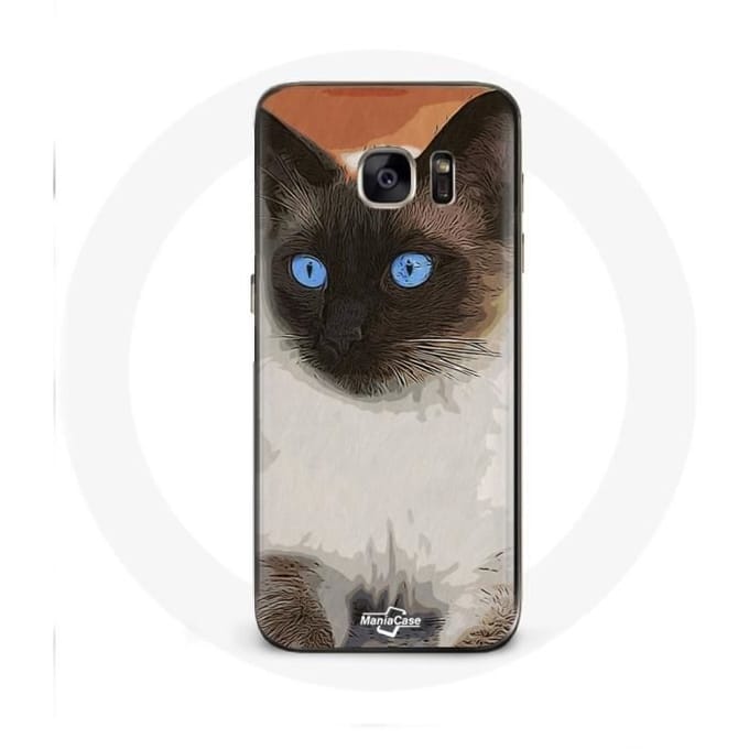 Coque Samsung Galaxy S7 Chat Siamois Noir et blanc Yeux Bleus