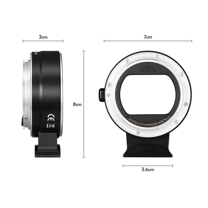 Andoer EF-EOSR Auto Focus Camera Lens Adapter Ring IS Beeldstabilisatie Elektronisch Diafragma zwart