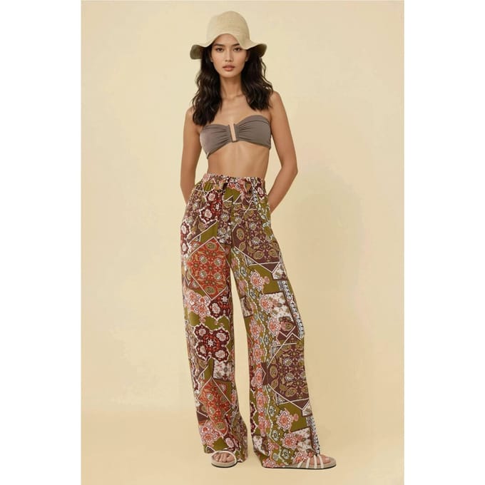 Geprinte Wijde Pantalon met Touwtjes