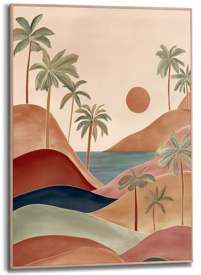 Schilderij Palm Landschap - 70 x 50 - Hout - REINDERS