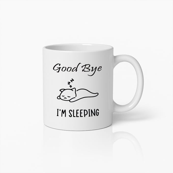 Grappige Slapende Kat Mok 330ml – “Good Bye I’m Sleeping” Tekst – Schattig Cadeau voor Kattenliefhebbers & Slaapfans