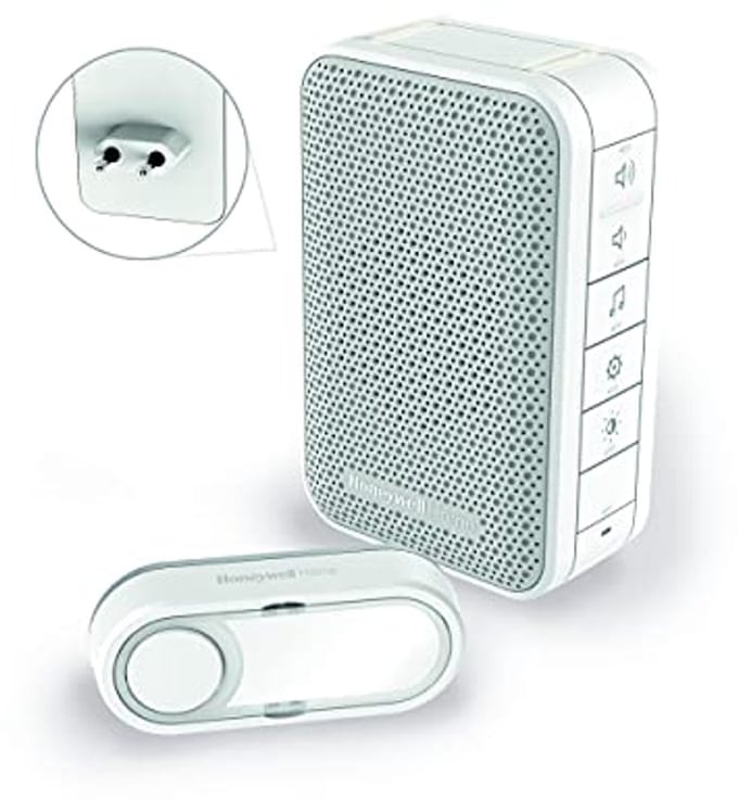 Draadloze plug-in deurbel met volumeregeling en LED stroboscoop – Wit