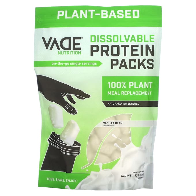 Vade Nutrition, Pack de Protéines Solubles, Substitut de Repas 100% Végétal, Gousse de Vanille, 1,33 lb (602 g)