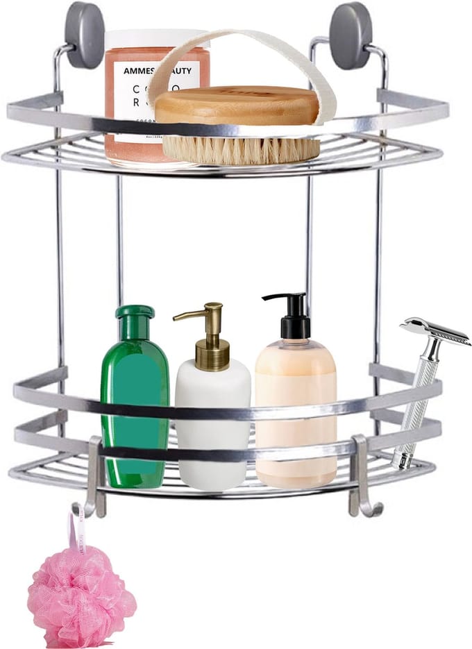 Concorde - Doucherekje met haakjes hoek model 2-laags - zilver - H30 cm