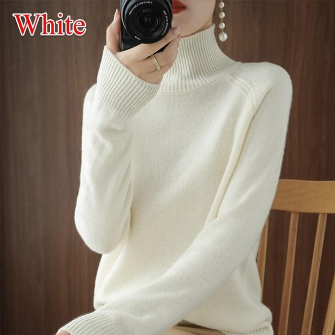 Pull en laine pure cachemire pour femme Pulls Pull Femme Automne Hiver Col Haut Tricot Pulls Col Roulé Pull S blanc